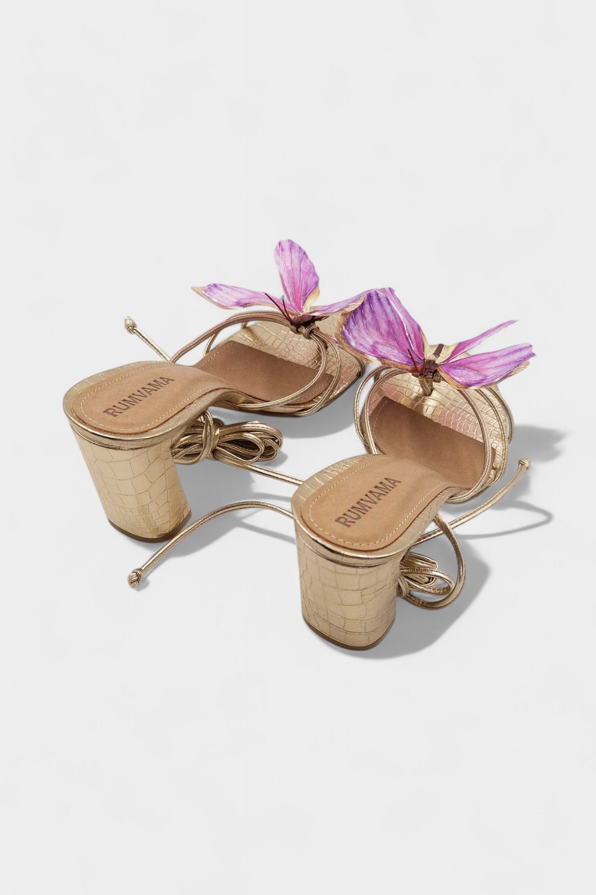 Lilac Butterfly Gold Heels - Rumvama