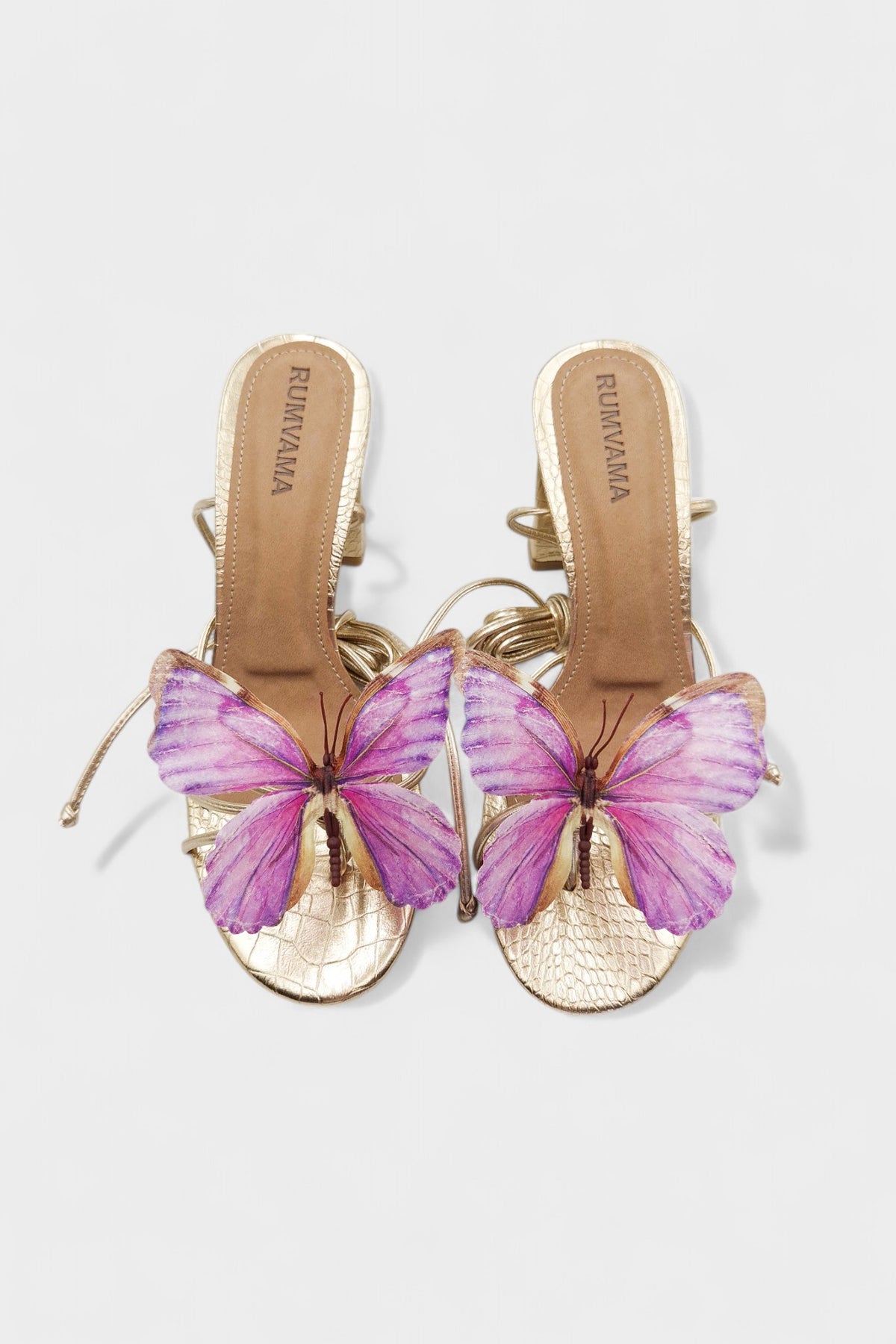 Lilac Butterfly Gold Heels - Rumvama