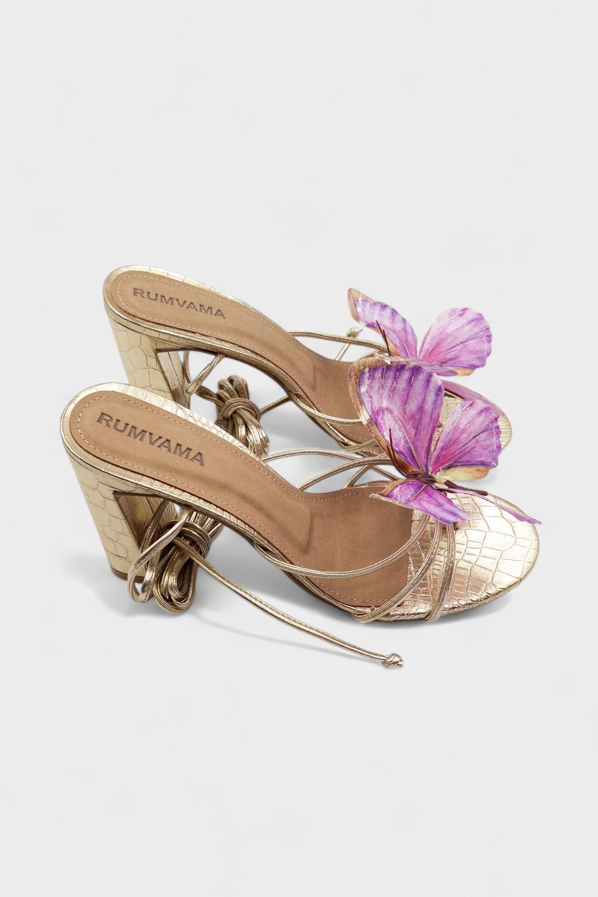 Lilac Butterfly Gold Heels - Rumvama