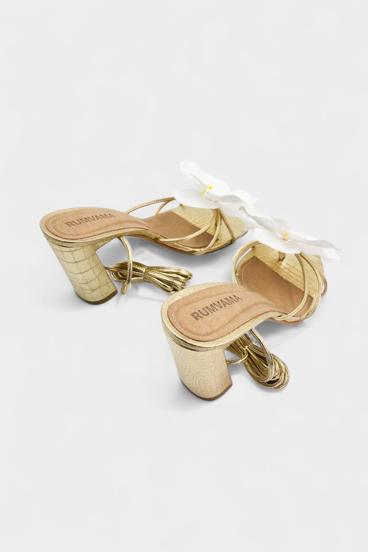 White Orchid Gold Heels - Rumvama