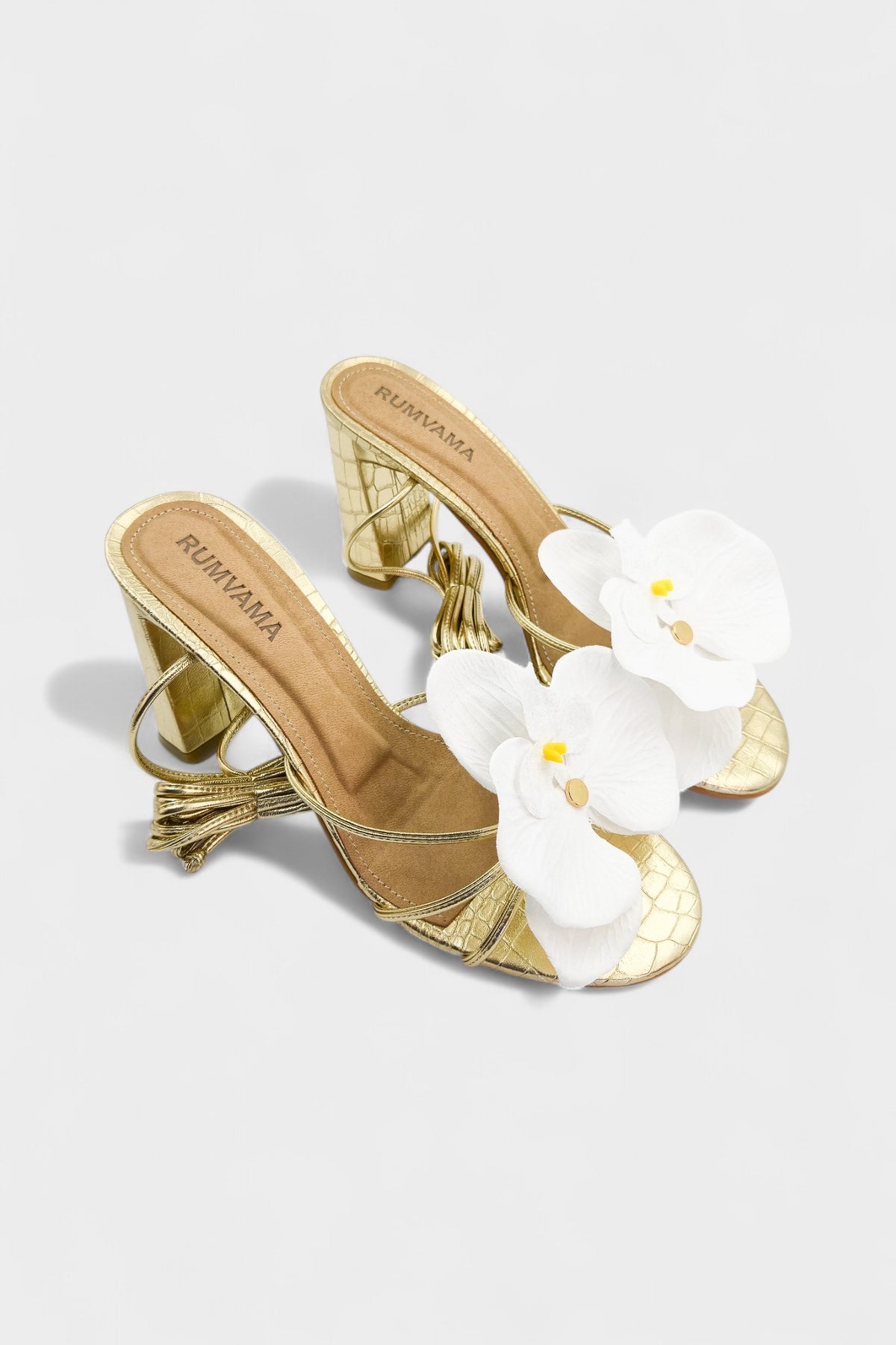 White Orchid Gold Heels - Rumvama
