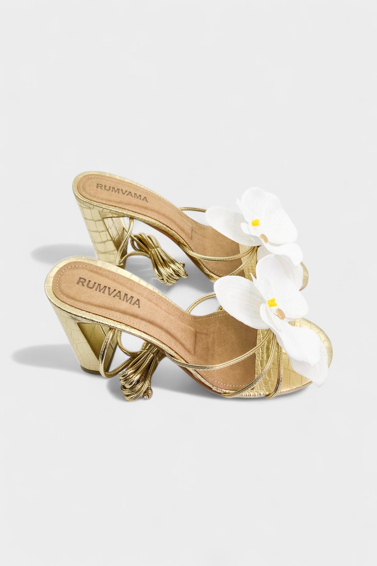 White Orchid Gold Heels - Rumvama