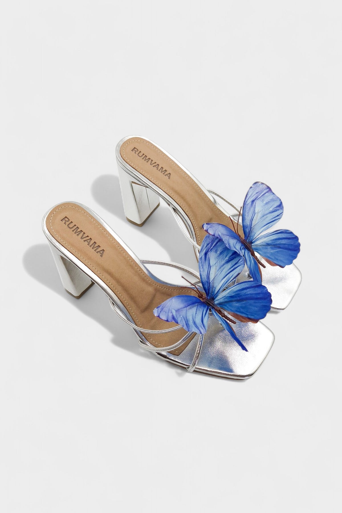 Blue Butterfly Silver Heels - Rumvama