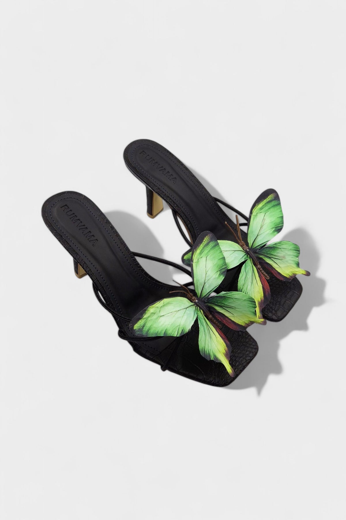 Emerald Butterfly Black Heels - Rumvama