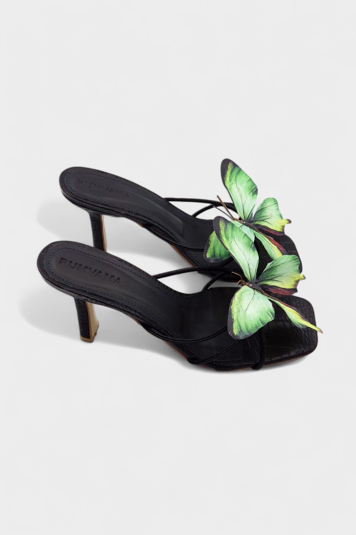 Emerald Butterfly Black Heels - Rumvama