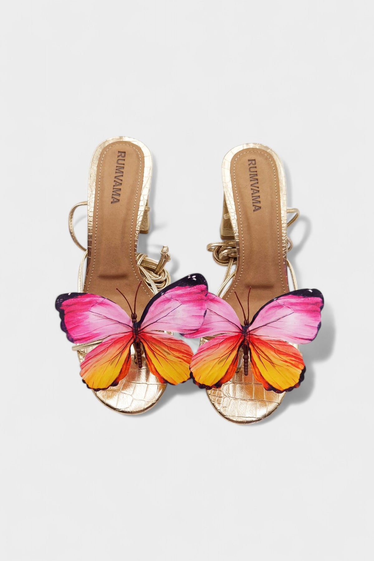 Sunset Butterfly Gold Heels - Rumvama